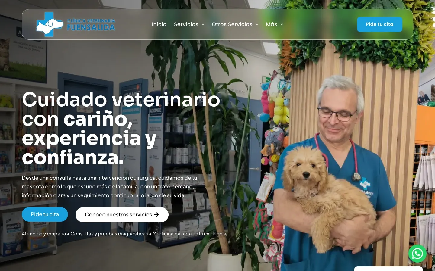 Captura de la web de Clínica Veterinaria Fuensalida, proyecto de Web corporativa realizado por Nexcott