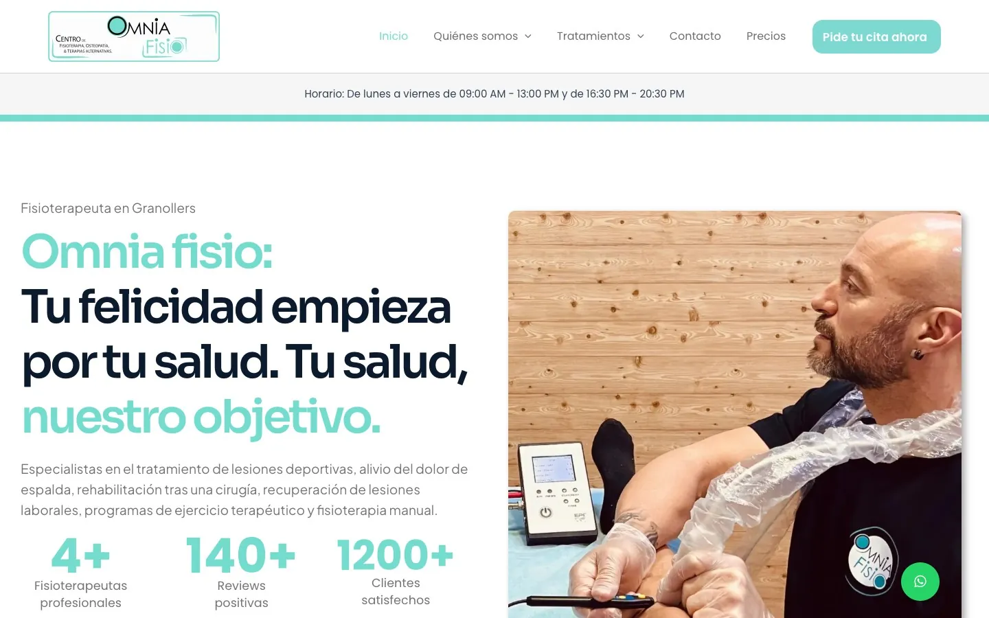 Captura de la web de Omnia Fisio, proyecto de Web + reservas realizado por Nexcott